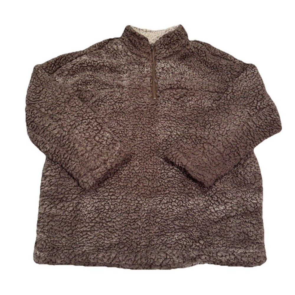Altar'D State 1/4 Zip Chunky Sherpa Pullover Sweatshirt Sweater Small Brown Warm